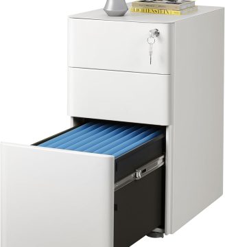 DEVAISE 3-Drawer Slim Vertical File Cabinet, Fully Assembled Except Casters, Legal/Letter Size, White