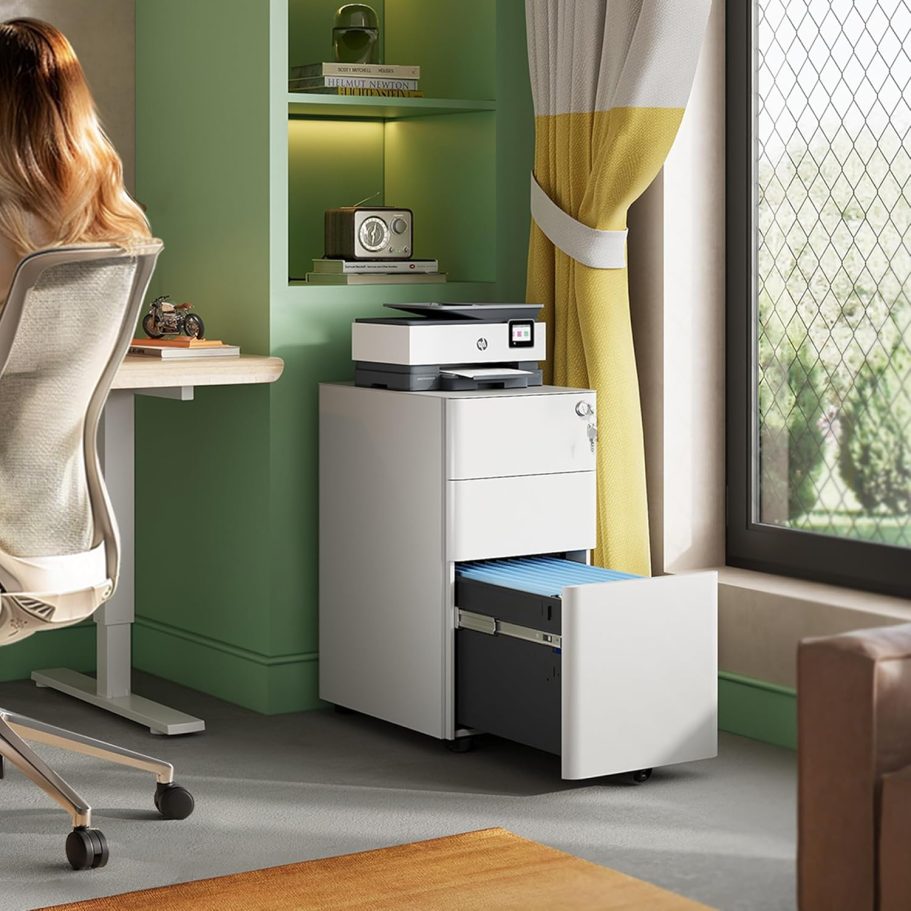 DEVAISE 3-Drawer Slim Vertical File Cabinet, Fully Assembled Except Casters, Legal/Letter Size, White - Image 2