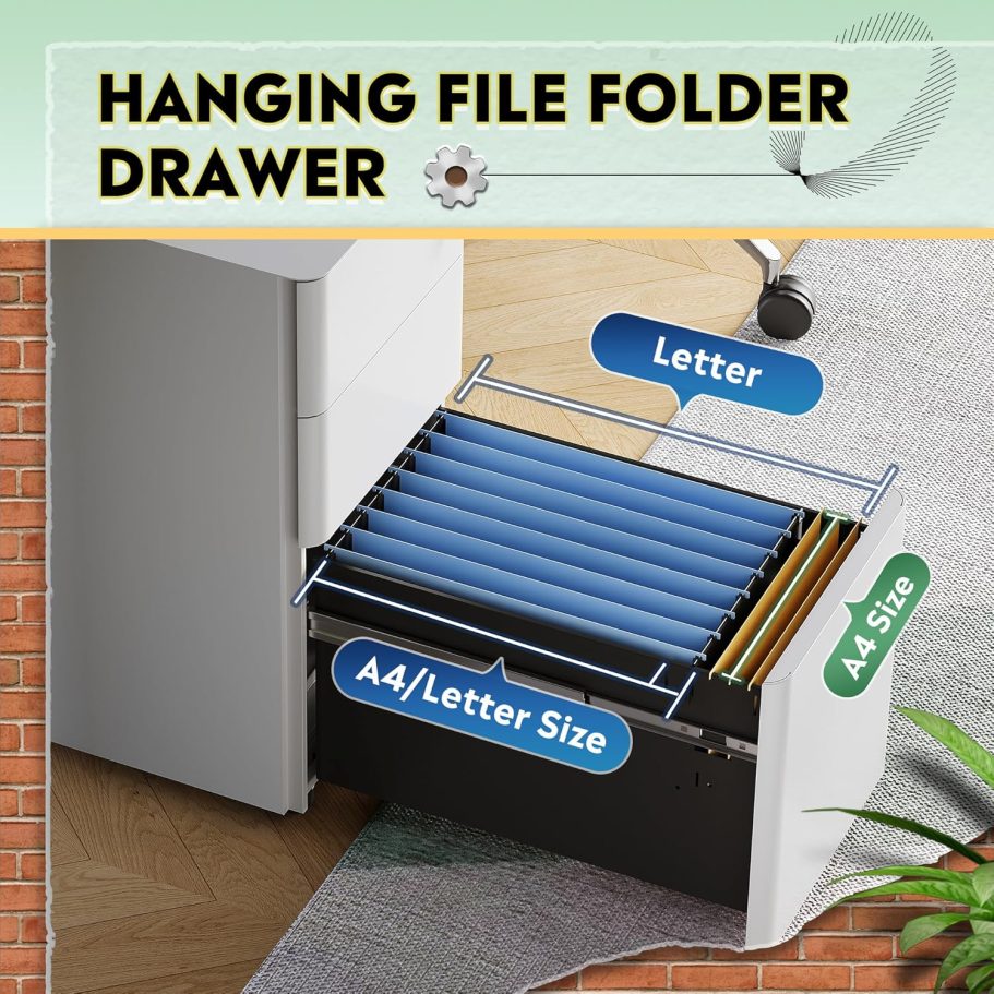 DEVAISE 3-Drawer Slim Vertical File Cabinet, Fully Assembled Except Casters, Legal/Letter Size, White - Image 6