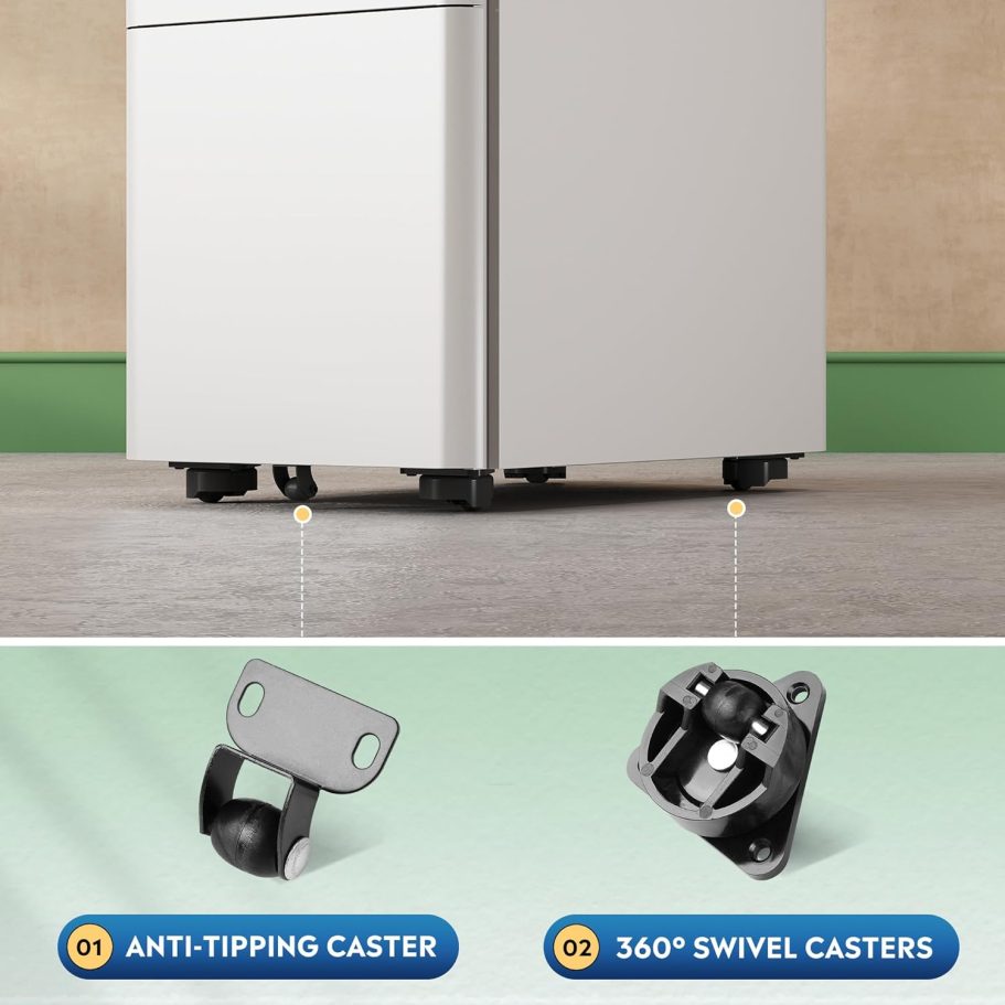 DEVAISE 3-Drawer Slim Vertical File Cabinet, Fully Assembled Except Casters, Legal/Letter Size, White - Image 7