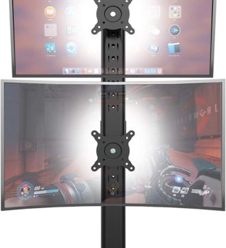 Dual Monitor Stand - Vertical Stack Screen Free-Standing Monitor Riser Fits Two 13 to 34 Inch Screen with Swivel, Tilt, Height Adjustable, Holds One (1) Screen Up to 44Lbs