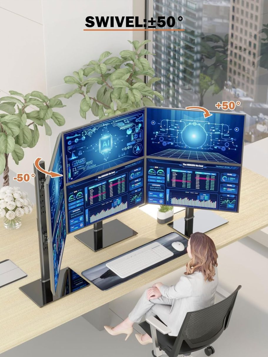 Dual Monitor Stand - Vertical Stack Screen Free-Standing Monitor Riser Fits Two 13 to 34 Inch Screen with Swivel, Tilt, Height Adjustable, Holds One (1) Screen Up to 44Lbs - Image 2