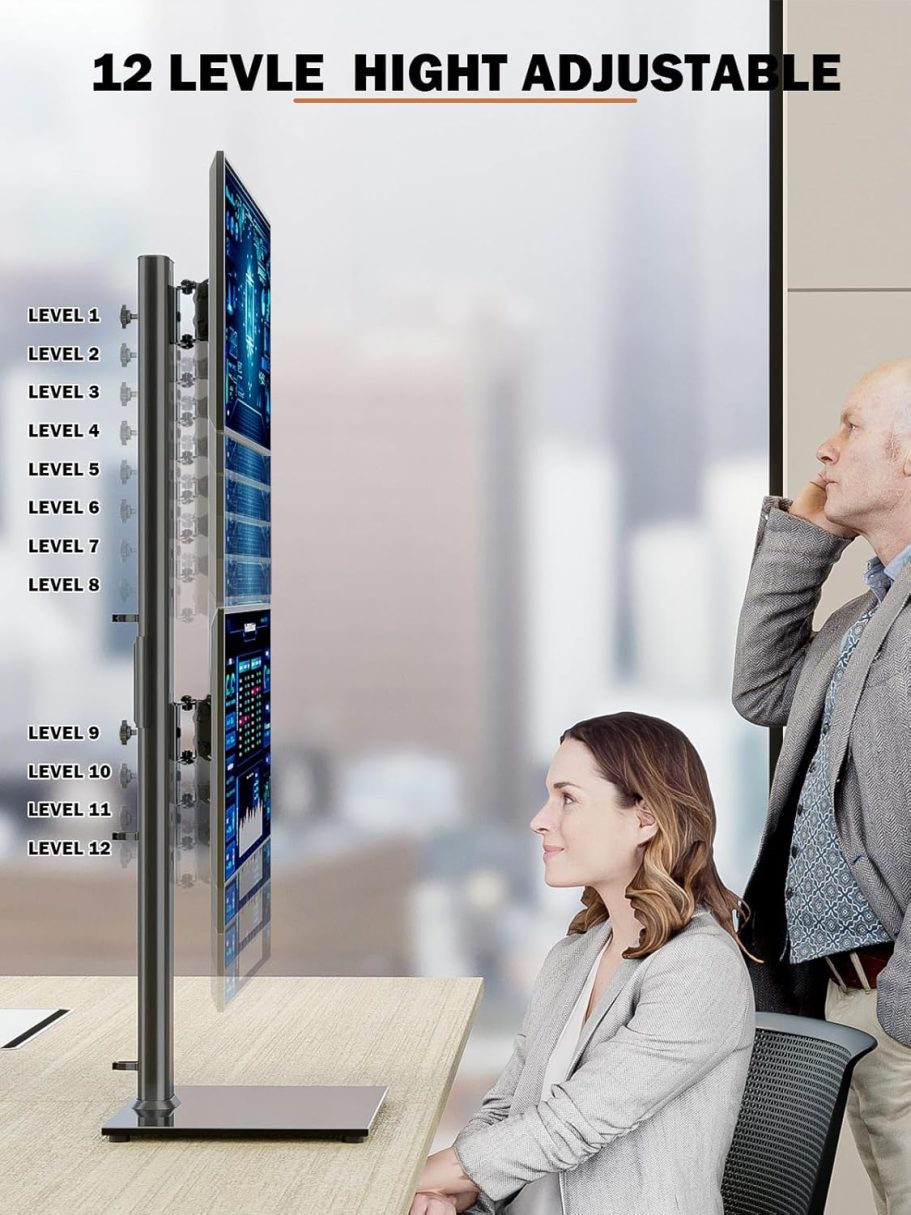 Dual Monitor Stand - Vertical Stack Screen Free-Standing Monitor Riser Fits Two 13 to 34 Inch Screen with Swivel, Tilt, Height Adjustable, Holds One (1) Screen Up to 44Lbs - Image 3
