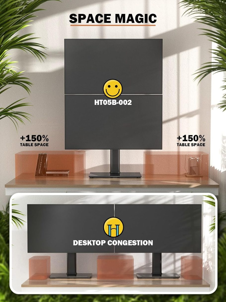 Dual Monitor Stand - Vertical Stack Screen Free-Standing Monitor Riser Fits Two 13 to 34 Inch Screen with Swivel, Tilt, Height Adjustable, Holds One (1) Screen Up to 44Lbs - Image 6