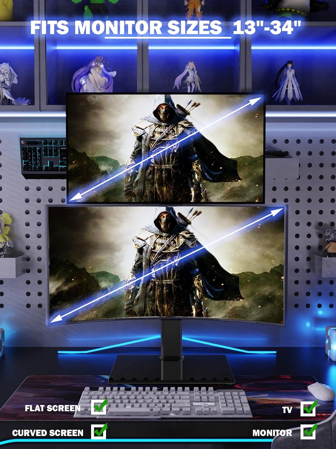 Dual Monitor Stand - Vertical Stack Screen Free-Standing Monitor Riser Fits Two 13 to 34 Inch Screen with Swivel, Tilt, Height Adjustable, Holds One (1) Screen Up to 44Lbs - Image 7