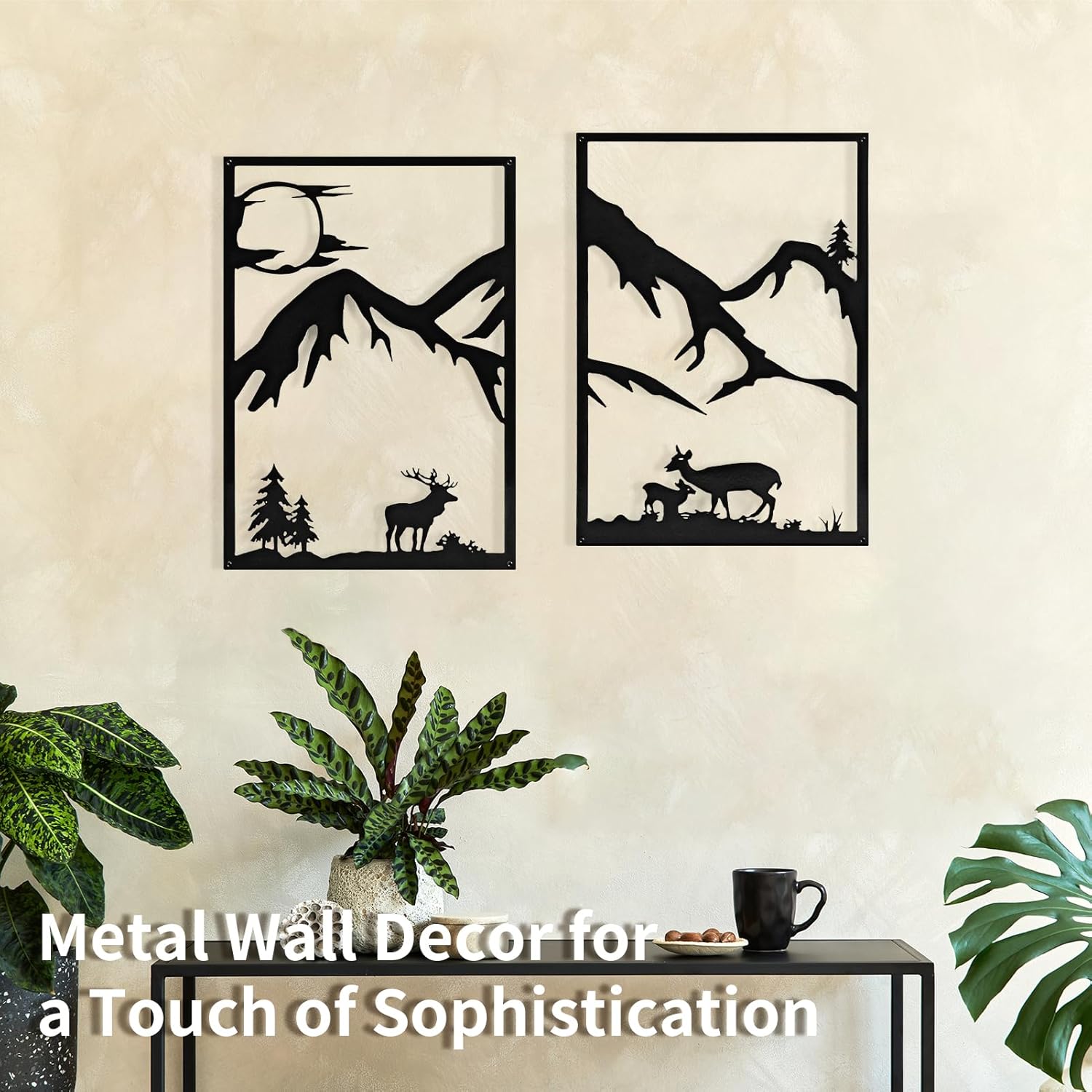 4 Pack Metal Wall Art, Mountain Iron Wall Sculpture, Art Wall Décor for Office, Dining Room, Living Room, Bedroom (Black, 17 x 12 in) - Image 2