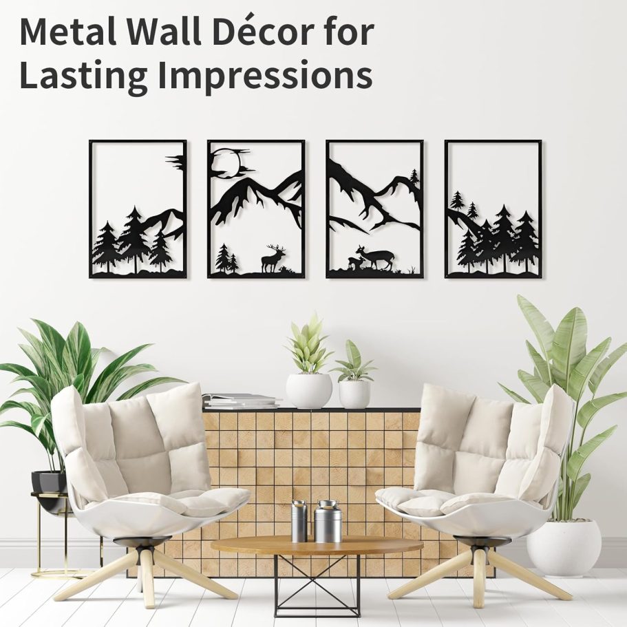 4 Pack Metal Wall Art, Mountain Iron Wall Sculpture, Art Wall Décor for Office, Dining Room, Living Room, Bedroom (Black, 17 x 12 in) - Image 4