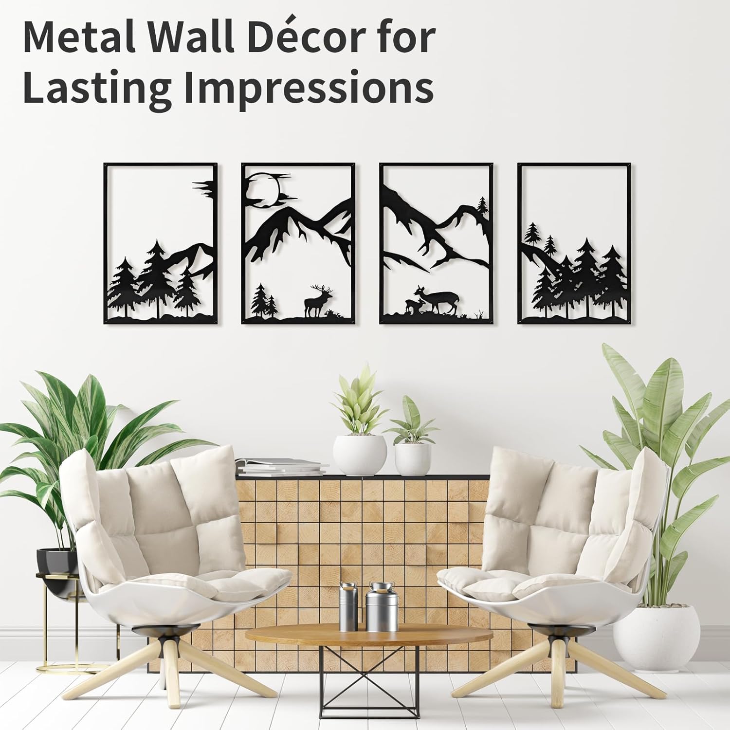 4 Pack Metal Wall Art, Mountain Iron Wall Sculpture, Art Wall Décor for Office, Dining Room, Living Room, Bedroom (Black, 17 x 12 in) - Image 4