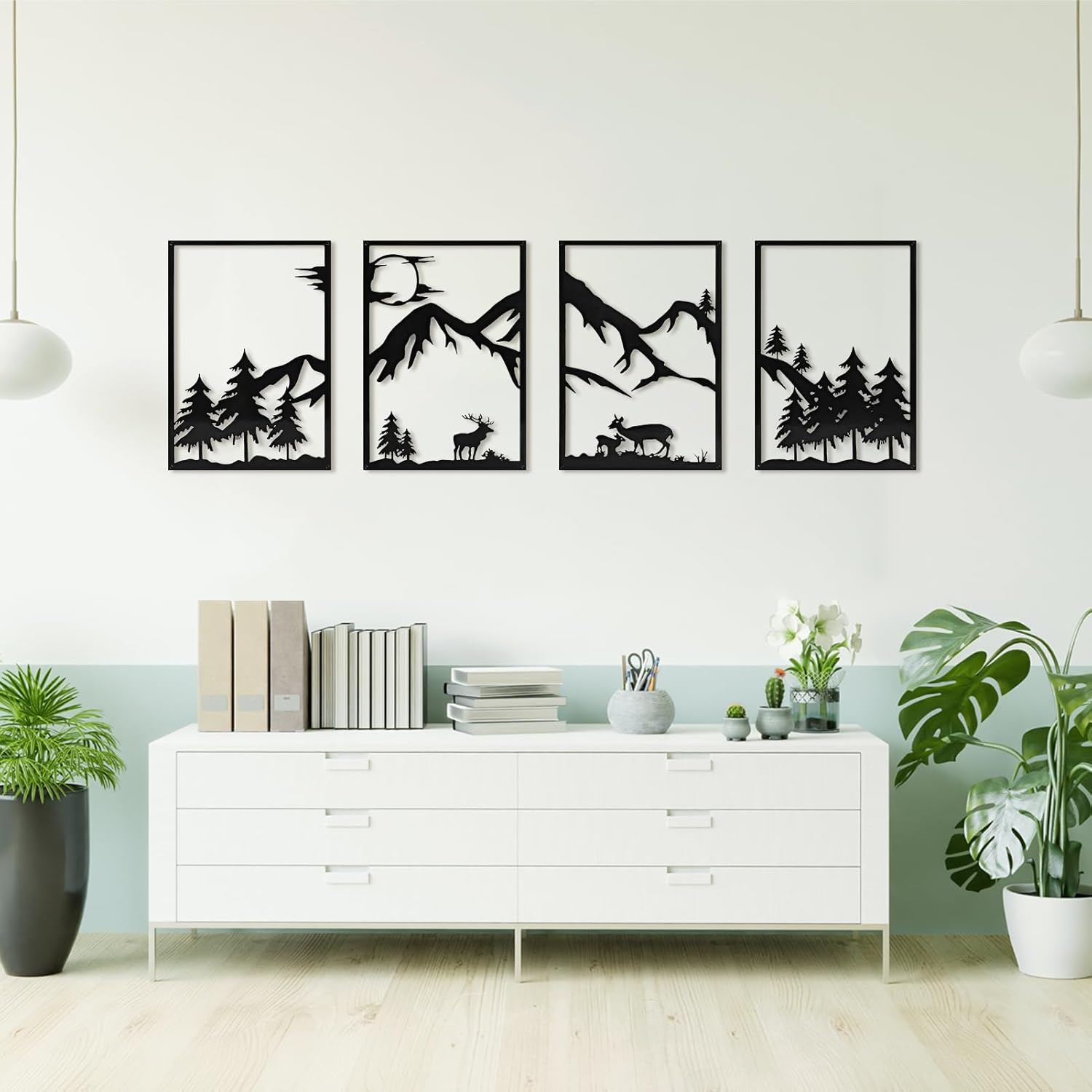 4 Pack Metal Wall Art, Mountain Iron Wall Sculpture, Art Wall Décor for Office, Dining Room, Living Room, Bedroom (Black, 17 x 12 in) - Image 8