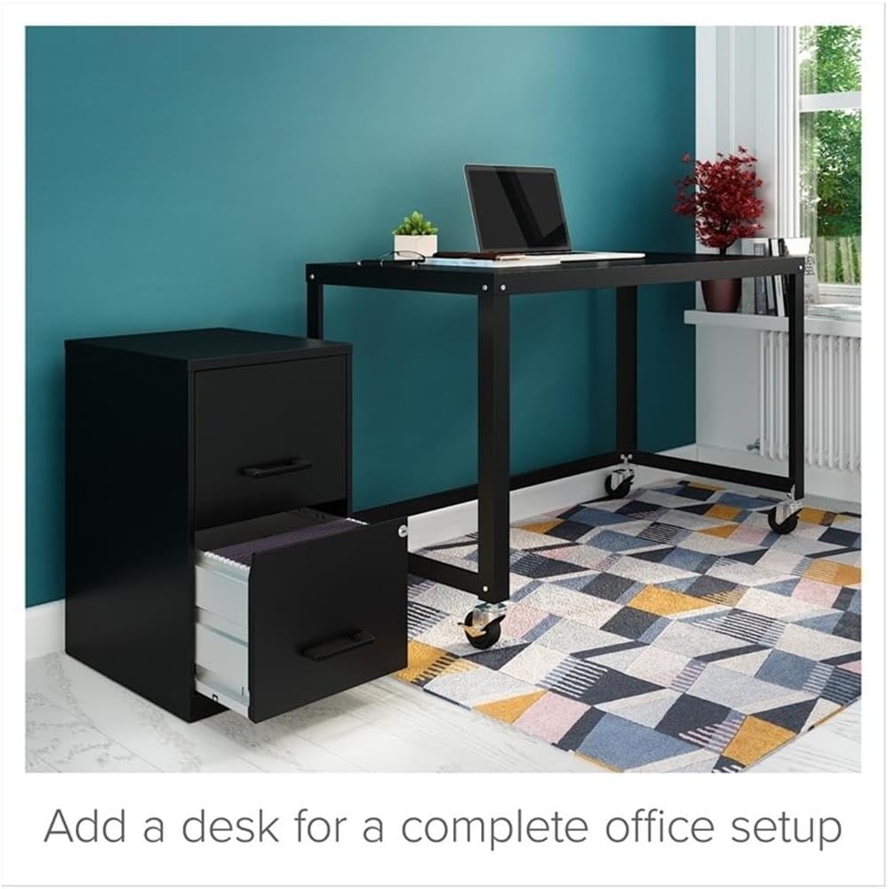 Pemberly Row 2 Drawers 24.5" Vertical Black Metal Filing Cabinet Lockable Pre-Assembled Stationary Letter Size for Home, Office - Image 9
