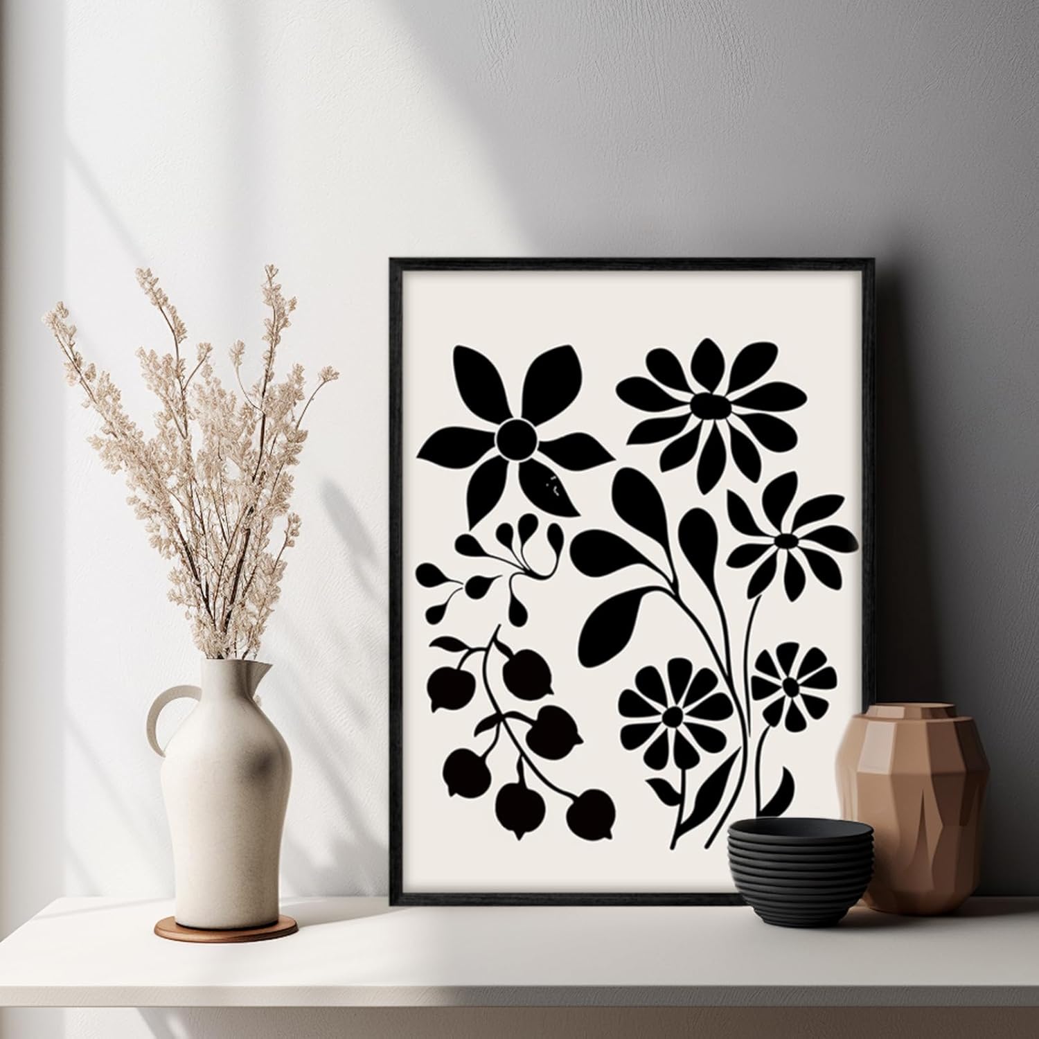 Black and White Wall Art Framed Bedroom Decor Aesthetic, Botanical Floral Canvas Wall Art for Living Room Boho, Set of 3 Flower Market Prints Farmhouse Wall Decor,12 x16 inch - Image 2